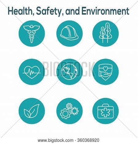 Health Safety & Environment Icon Set  With Medical, Safety, And Leaves Icons