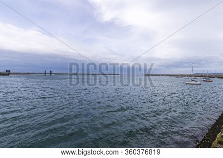 Aerial View Of Sailing Boats, Ships And Yachts In Dun Laoghaire Marina Harbour, Ireland