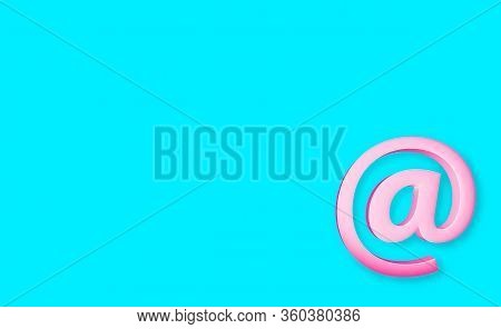 3d Illustration.. Sign Arroba Typographic Pink In Background Cyan