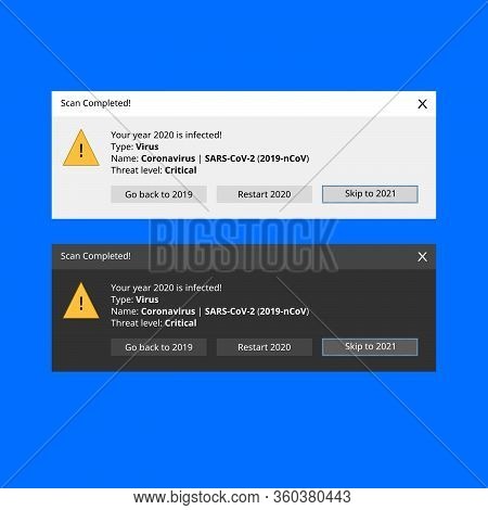 Dialog Box With A Virus Scan Completed Message. It Says The Year 2020 Is Infected With Coronavirus A