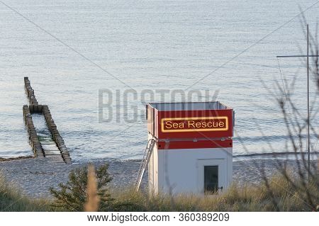 Bay Watchtower On The Beach At High Tide In Front Of A Blue Sky Near Zingst On The Baltic Sea, The L