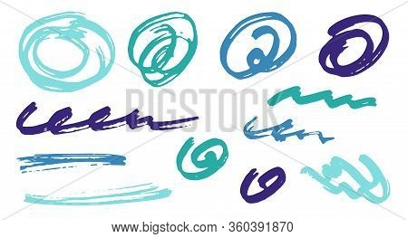 Simple Scribble Doodle Graphic Design Vector Elements.  Draft Marker Traces. Ink Brush Strokes, Circ