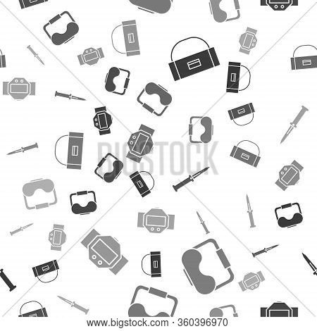 Set Case Or Box Container For Wobbler, Diving Mask, Army Knife And Diving Watch On Seamless Pattern.