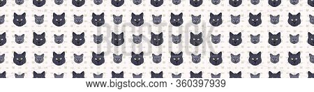 Cute Cartoon British Shorthair Cat And Kitten Face Seamless Border Pattern. Pedigree Kitty Breed Dom