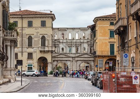 Verona, Italy, September 27, 2015 : Porta Dei Borsari - Dating To The 1st Century, This Arched Limes