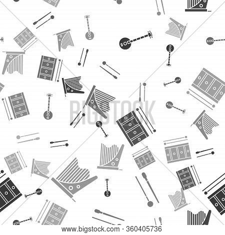 Set Banjo, Drum Sticks, Drum With Drum Sticks And Harp On Seamless Pattern. Vector
