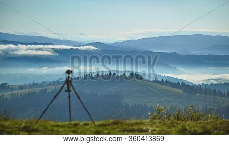 Early Morning Sunrise Shoting Timelapse Panorama Of The Carpathian Mountains.