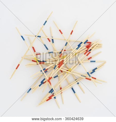 Mikado, View Of Wooden Sticks Against White Background
