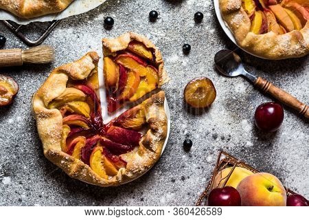 Summer Galette With Berries, Raspberry, Blueberry, Blackberry, Apple And Crusty Sugar Vegetarian Dou