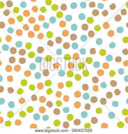 Scattered Colorful Brush Dots. Seamless Background Pattern. Abstract Vector Wallpaper