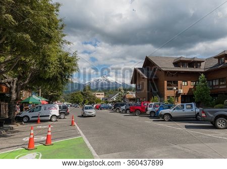 Pucon, Chile-january 31, 2020: Cityscape Of Pucon And Volcan Villarrica, Patagonia, Chile
