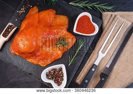 Sottilissime. Delicious Dietary Meat. Cooking,food Of Meat And Fillets.raw Sliced Chicken Meat Close
