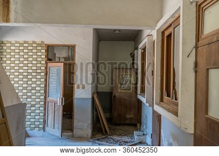 Hwanggan, South Korea; April 8, 2020: Interior Of Abandoned Restaurant Building Left To Decay And Ru