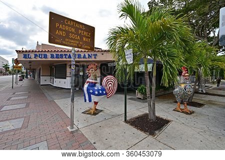 Miami, Florida - April 5, 2020 - Calle Ocho - Eigth Street - Devoid Of People Under Covid-19 Hotel, 