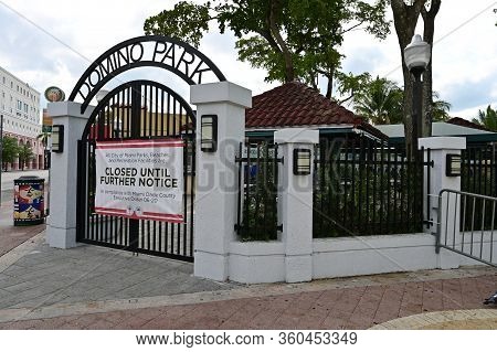 Miami, Florida - April 5, 2020 - Domino Park On Calle Ocho Is Closed Under Local Covid-19 Stay-at-ho