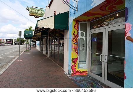 Miami, Florida - April 5, 2020 - Calle Ocho - Eigth Street - Devoid Of People Under Covid-19 Hotel, 