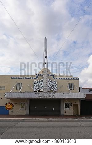 Miami, Florida - April 5, 2020 - Tower Theater On Calle Ocho Is Closed During Local Covid-19 Stay-at