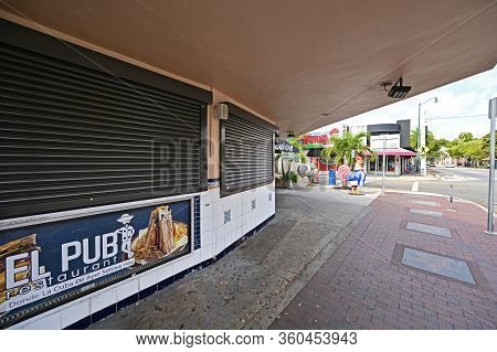 Miami, Florida - April 5, 2020 - Calle Ocho - Eigth Street - Devoid Of People Under Covid-19 Hotel, 
