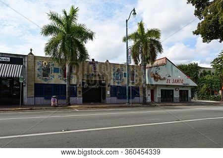 Miami, Florida - April 5, 2020 - Calle Ocho - Eigth Street - Devoid Of People Under Covid-19 Hotel, 