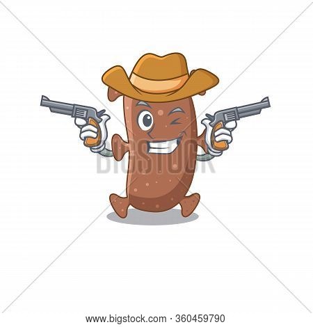 Cute Handsome Cowboy Of Actinomyces Israelii Cartoon Character With Guns