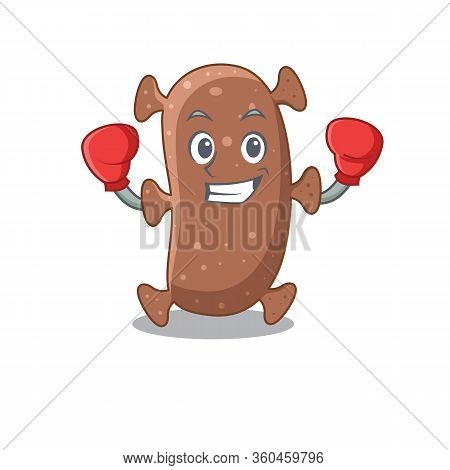 A Sporty Boxing Athlete Mascot Design Of Actinomyces Israelii With Red Boxing Gloves