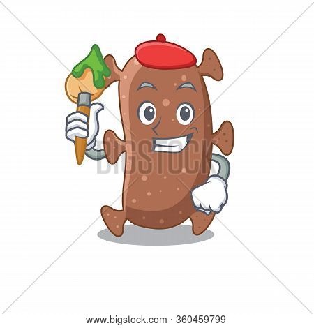 A Creative Actinomyces Israelii Artist Mascot Design Style Paint With A Brush