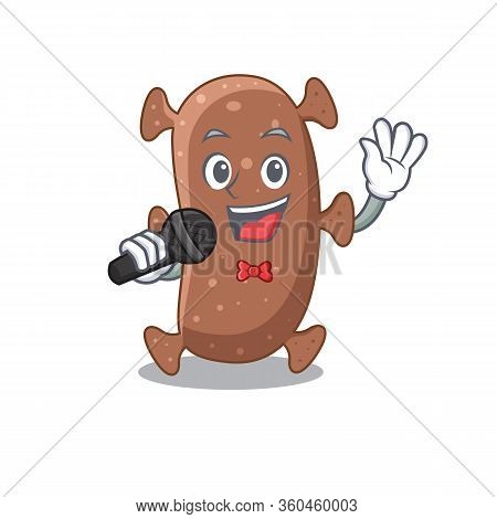 Talented Singer Of Actinomyces Israelii Cartoon Character Holding A Microphone