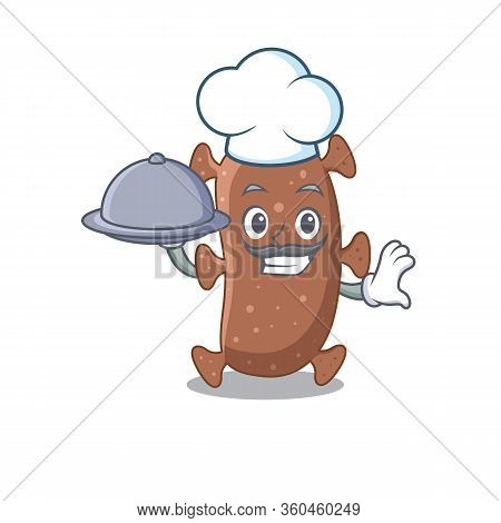 Actinomyces Israelii Chef Cartoon Character Serving Food On Tray