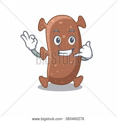 Cartoon Design Of Actinomyces Israelii With Call Me Funny Gesture