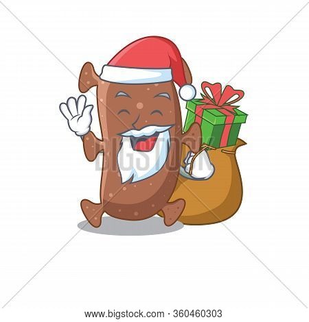 Cartoon Design Of Actinomyces Israelii Santa With Christmas Gift