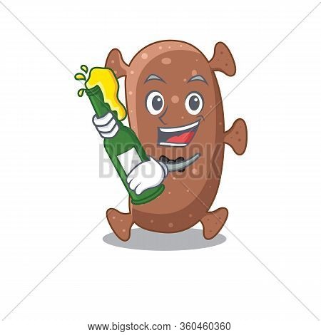 Mascot Character Design Of Actinomyces Israelii Say Cheers With Bottle Of Beer