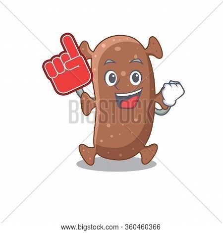 Actinomyces Israelii Presented In Cartoon Character Design With Foam Finger
