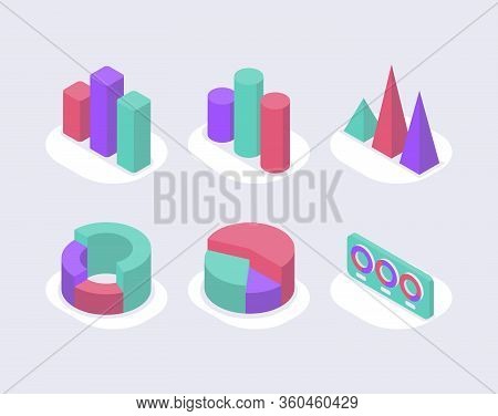 Modern Business Graph And Chart Set Collection Isometric Icon With Modern Flat Style Color Vector