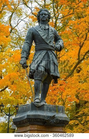 Monument To Peter The Great (1841) Close-up On A Cloudy October Day. Kronstadt, Russia