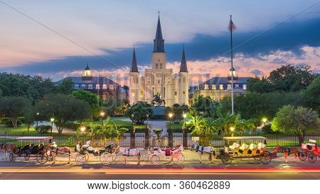 New Orleans, Louisiana, USA view at Jackson Square at night.