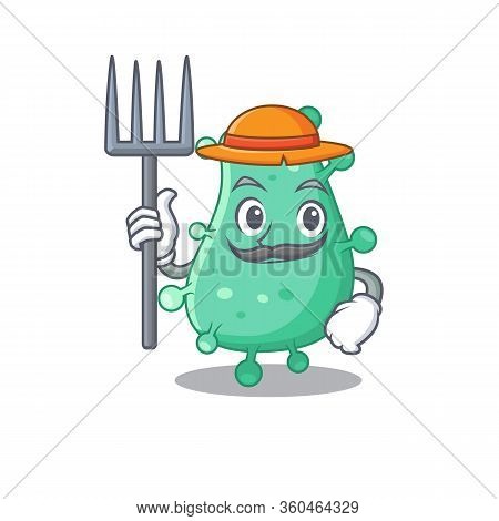 Cartoon Character Design Of Agrobacterium Tumefaciens As A Farmer With Hat And Pitchfork