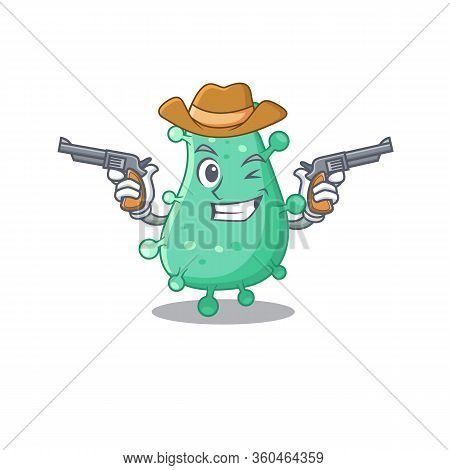 Cute Handsome Cowboy Of Agrobacterium Tumefaciens Cartoon Character With Guns