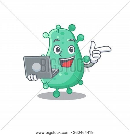 Cartoon Character Of Agrobacterium Tumefaciens Clever Student Studying With A Laptop
