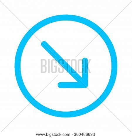 Arrow Line Pointing Right Down In Circle Blue Isolated On White, Arrow In Circular Strokes For Direc