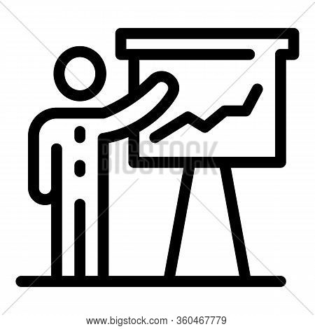 Man And Flipchart Icon. Outline Man And Flipchart Vector Icon For Web Design Isolated On White Backg
