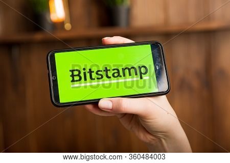 Tula Russia 16.01.20 Bitstamp On The Phone Display Isolated.