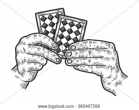 A Sharpie Holds Two Cards In His Hands. Scratch Board Imitation.
