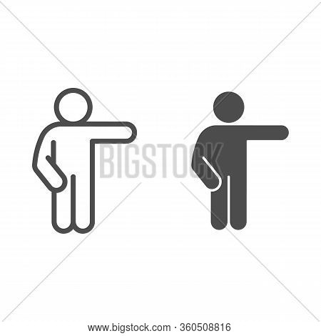 Man Point To The Right Line And Solid Icon. Man With One Arm Down And Hand Pointing Right Outline St