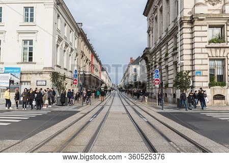 Street Ambiance And Architecture In A Pedestrian Street In Tours, France
