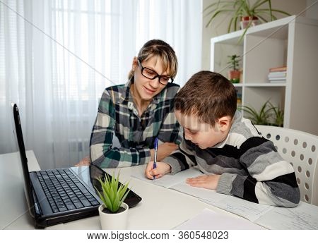 Family At Home. Learning At Home, Online Learning, Quarantine Concept