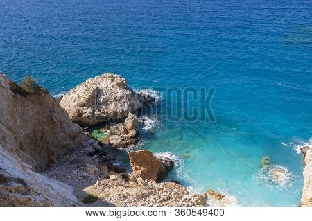 Panoramic View Of A Sea And Islands From The Top Of The Mountain, On The Island Of Crete, Greece.