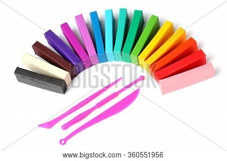Set Of Colored Plasticine For Childrens Home Creativity Close-up, Top View, Flat Lay, Isolate, Copy 