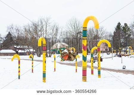 Sigulda, Latvia - January 31:  A Park Of Walking Sticks In Sigulda Pictured On January 31, 2017.  Si