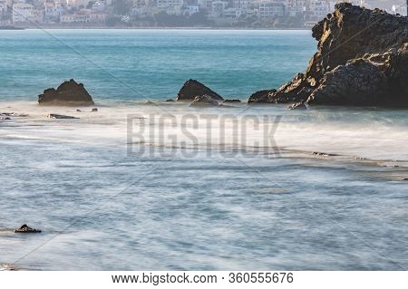 Panoramic View Of A Sea And Islands From The Top Of The Mountain, On The Island Of Crete, Greece.