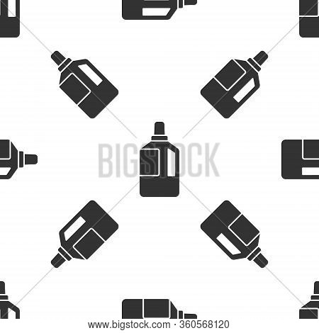 Grey Fabric Softener Icon Isolated Seamless Pattern On White Background. Liquid Laundry Detergent, C